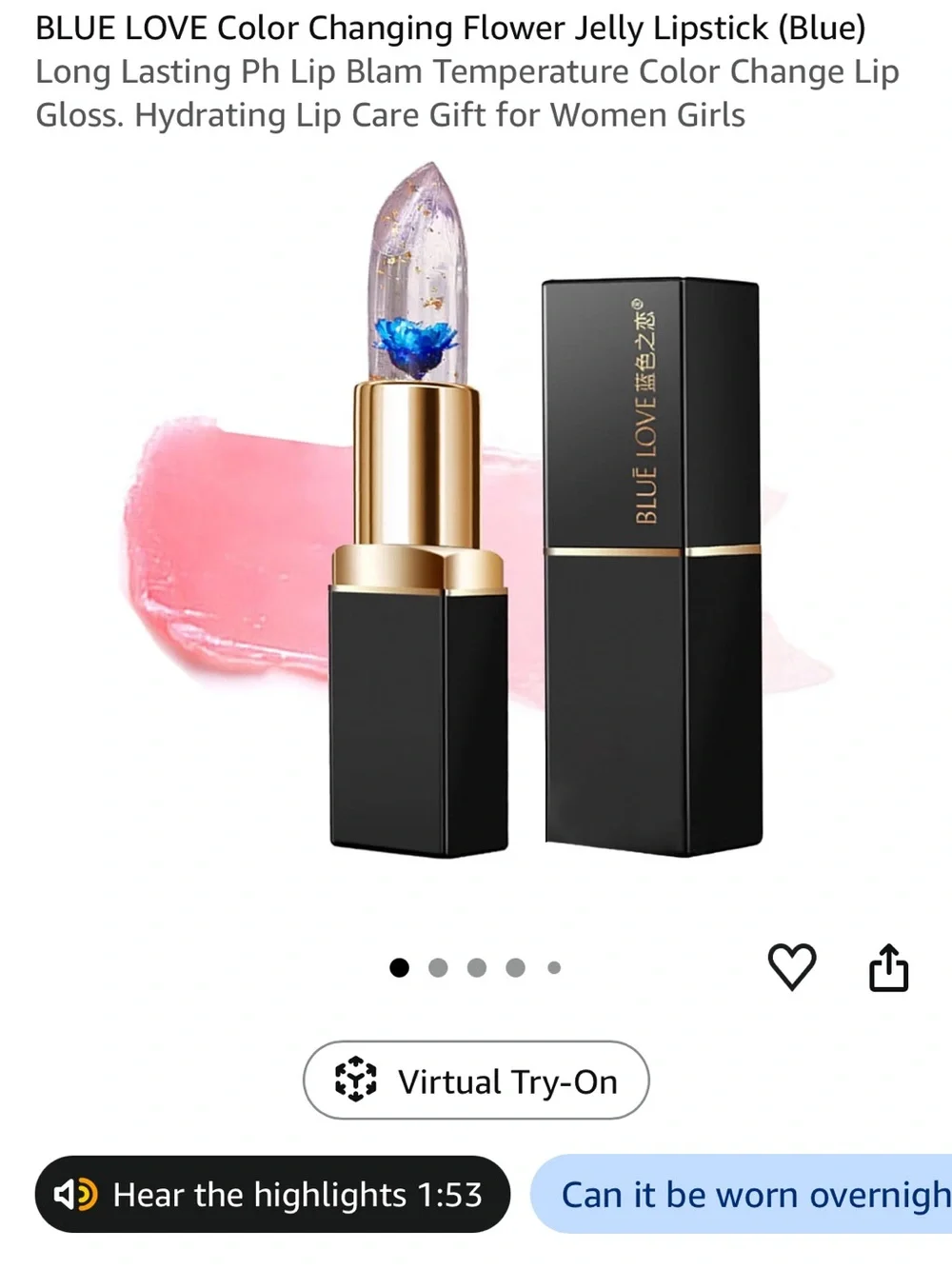 Floral Jelly Lipstick — Pink Tint with Blue & Gold Flower Accents